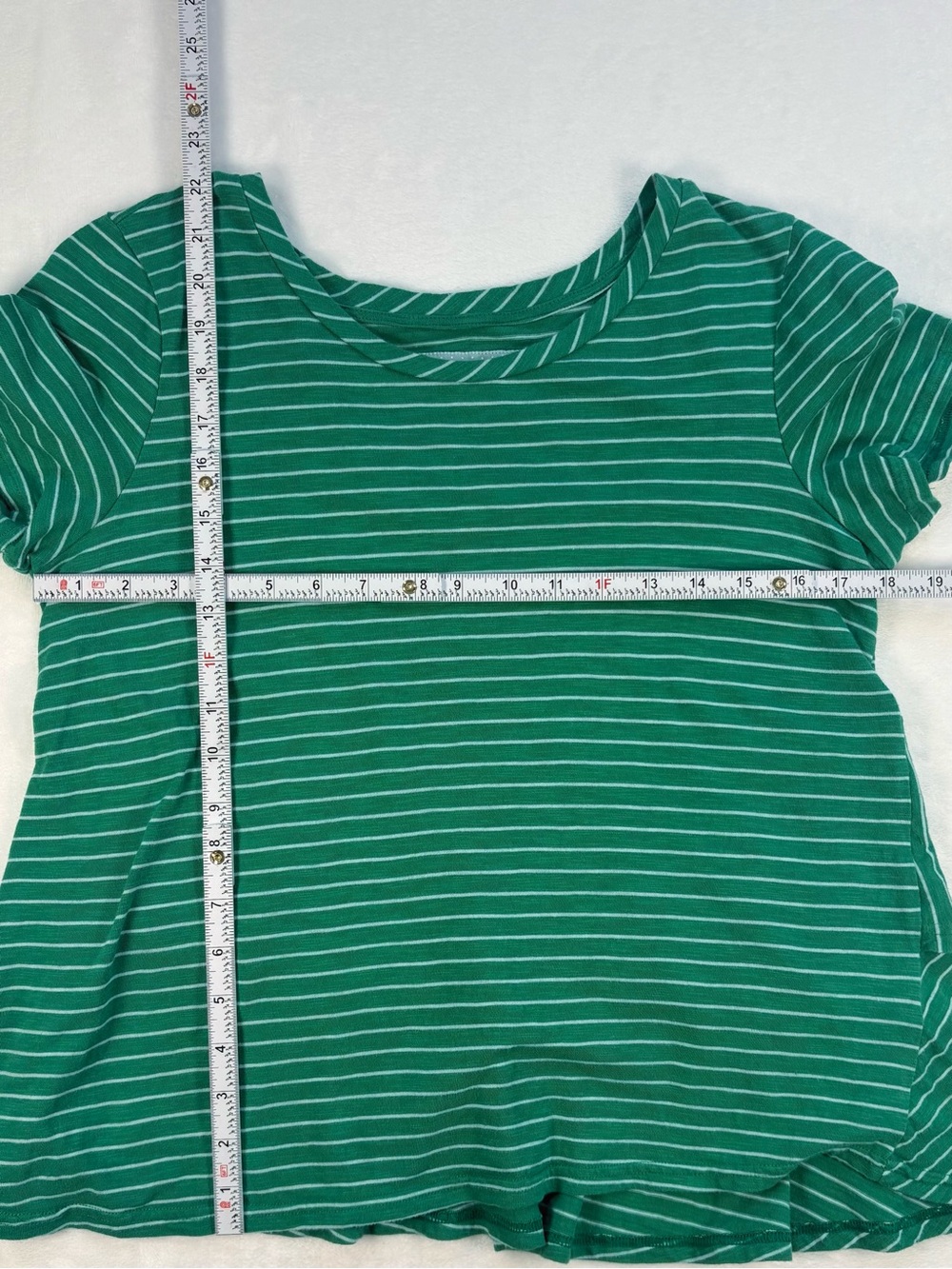 ANTHROPOLOGIE Green Striped Tiered Ruffle Hem Cotton Top Shirt Medium - Picture 8 of 8